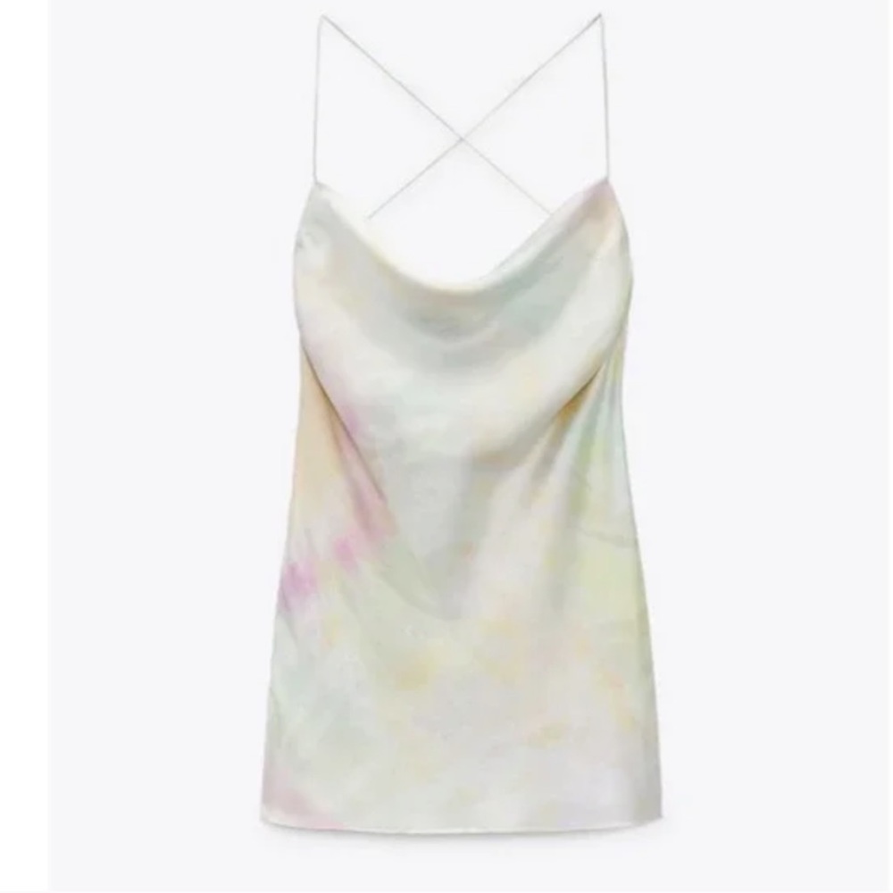 Zara tie-dye, mini slip dress with cowl neck never been worn